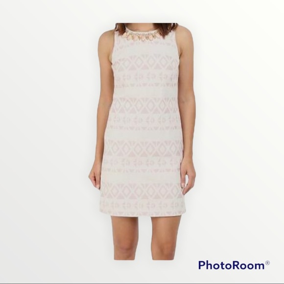 Vince Camuto Women Pink Embellished Jacquard Sleeveless Shift Dress - Picture 1 of 6